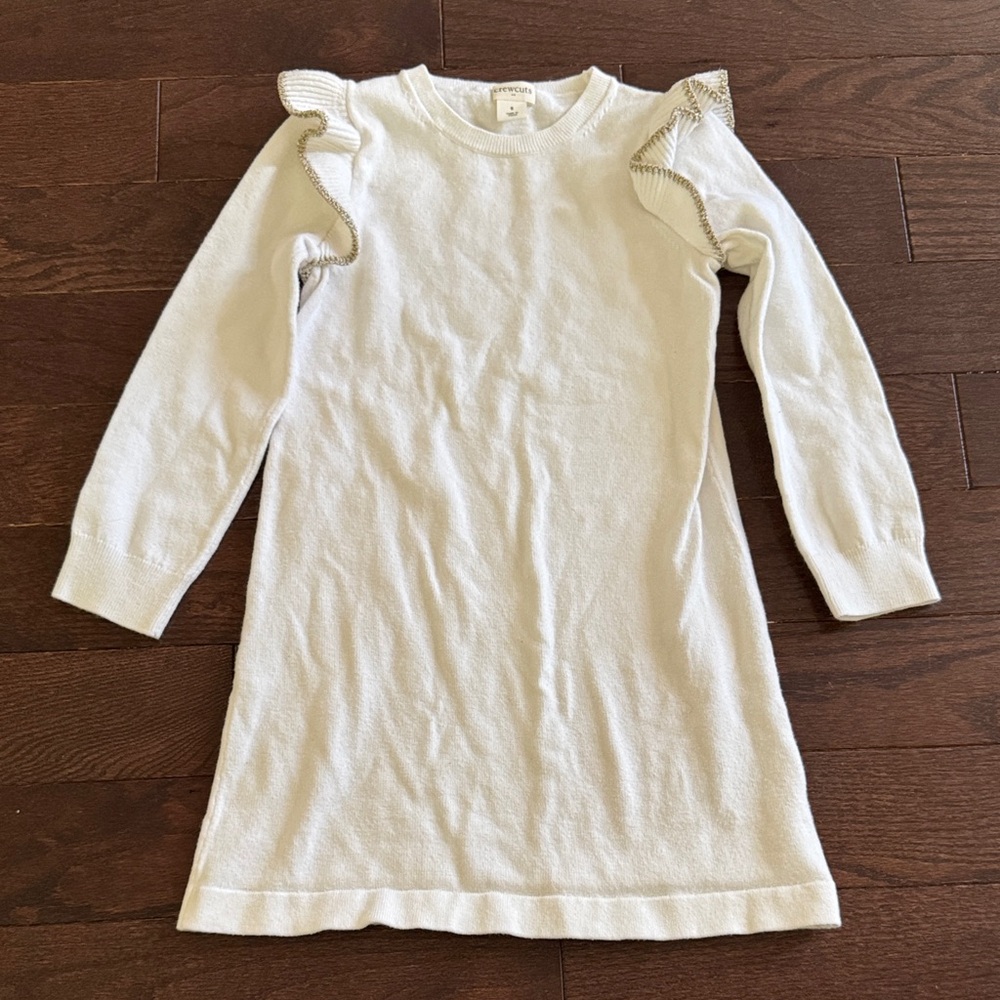 Crewcuts Cream Ruffle-Shoulder Knit Dress